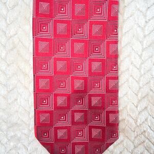 Donald J Trump Silk Tie Men Red Geometric Signature Retro Preppy Businesswear